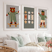 Skater Bears retro interior design ideas - White Framed Poster with White Border - Artworksets