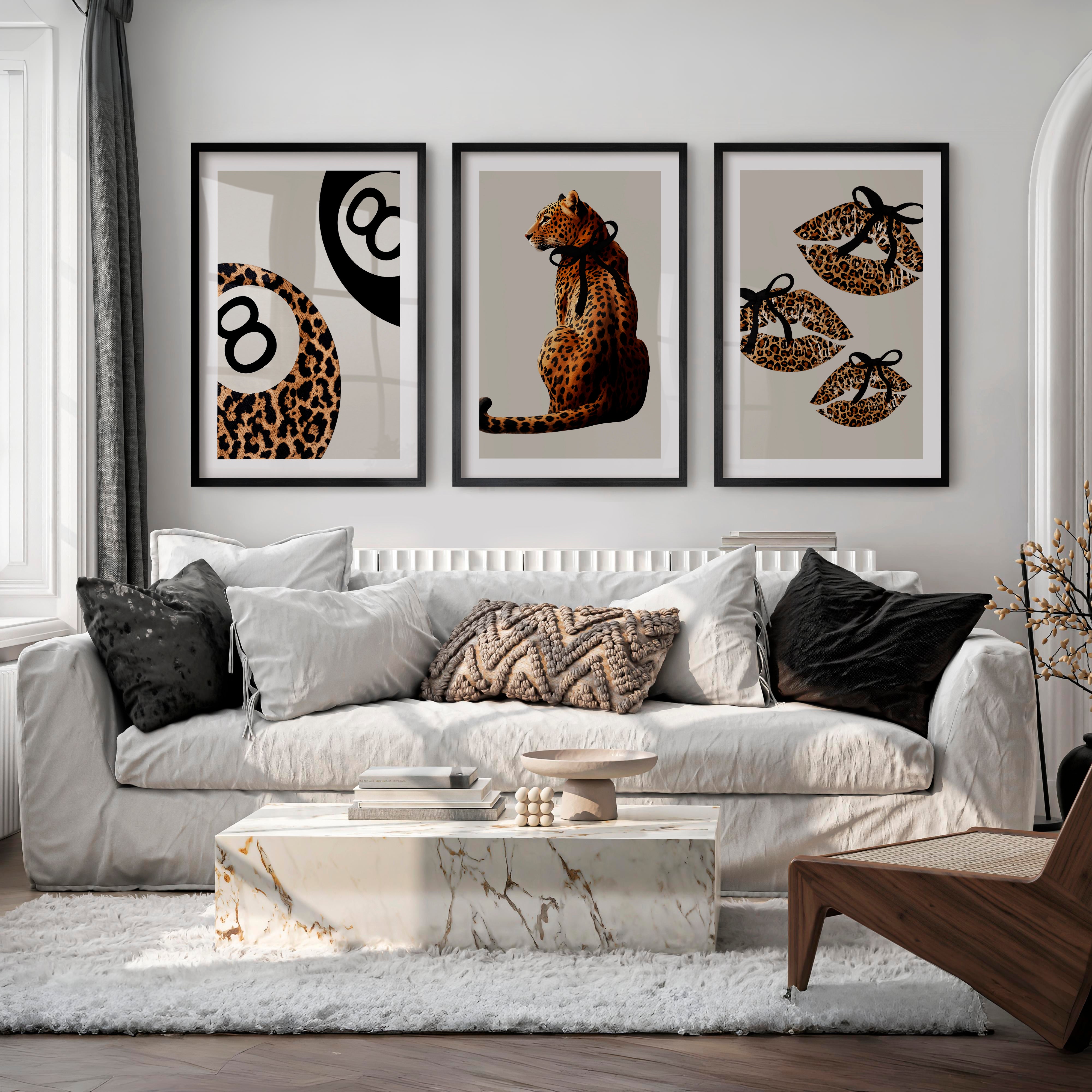 Leopard Glam retro interior design ideas - Black Framed Poster with White Border - Artworksets