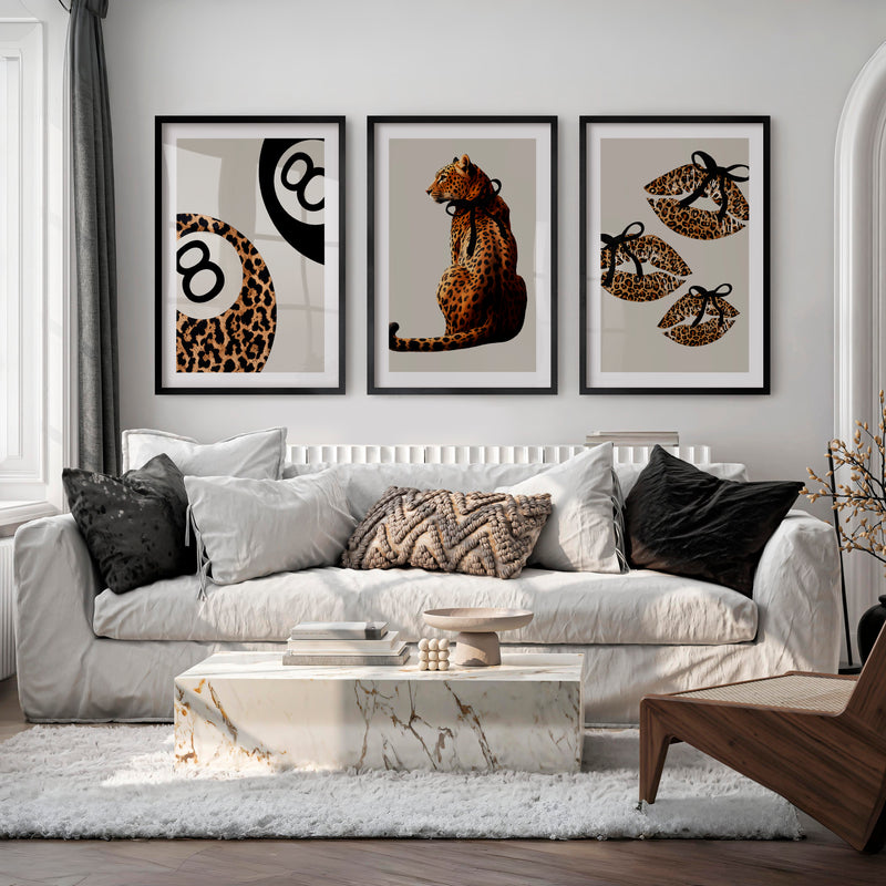 Leopard Glam retro interior design ideas - Black Framed Poster with White Border - Artworksets