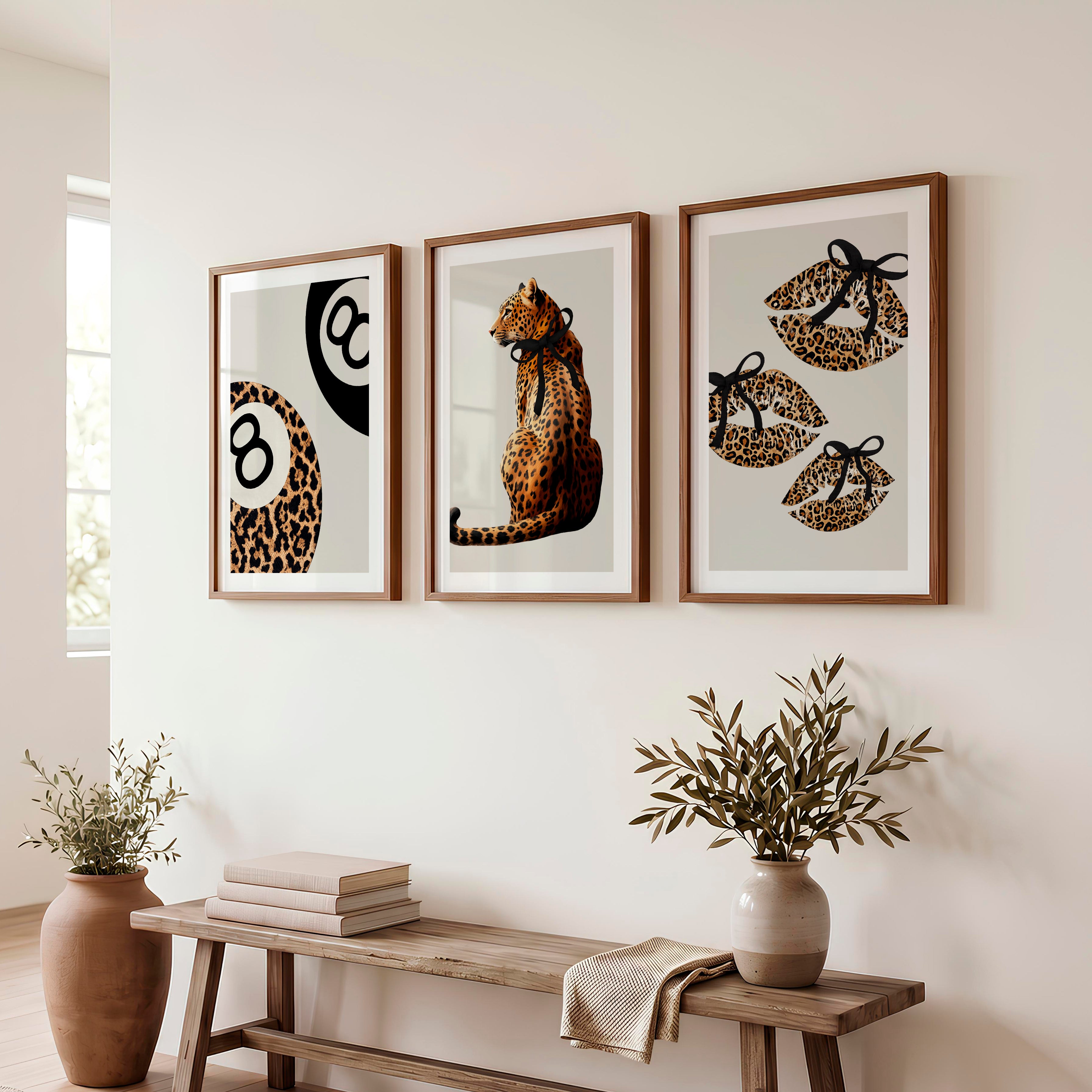 Leopard Glam retro interior design ideas - Dark Brown Framed Poster with White Border - Artworksets