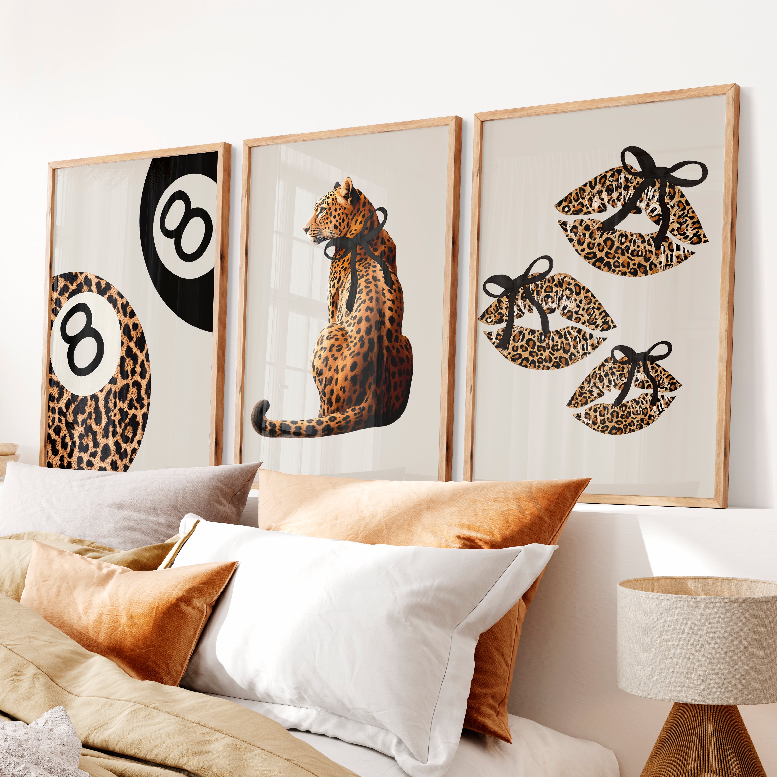 Leopard Glam retro interior design ideas - Natural Wood Framed Poster No Border - Artworksets