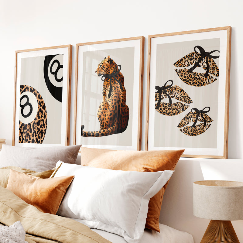 Leopard Glam retro interior design ideas- Natural Wood Framed Poster with White Border - Artworksets