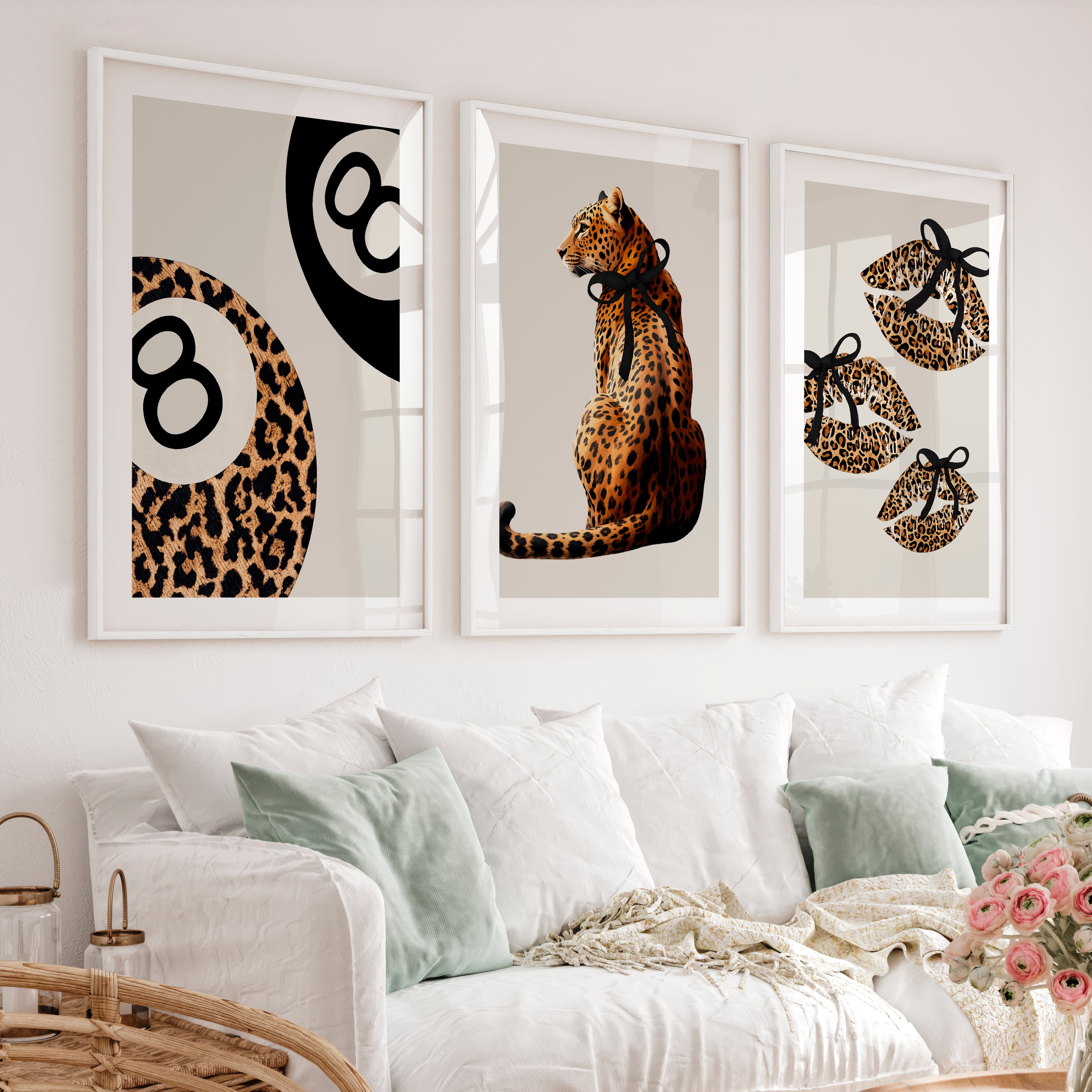 Leopard Glam retro interior design ideas - White Framed Poster with White Border - Artworksets