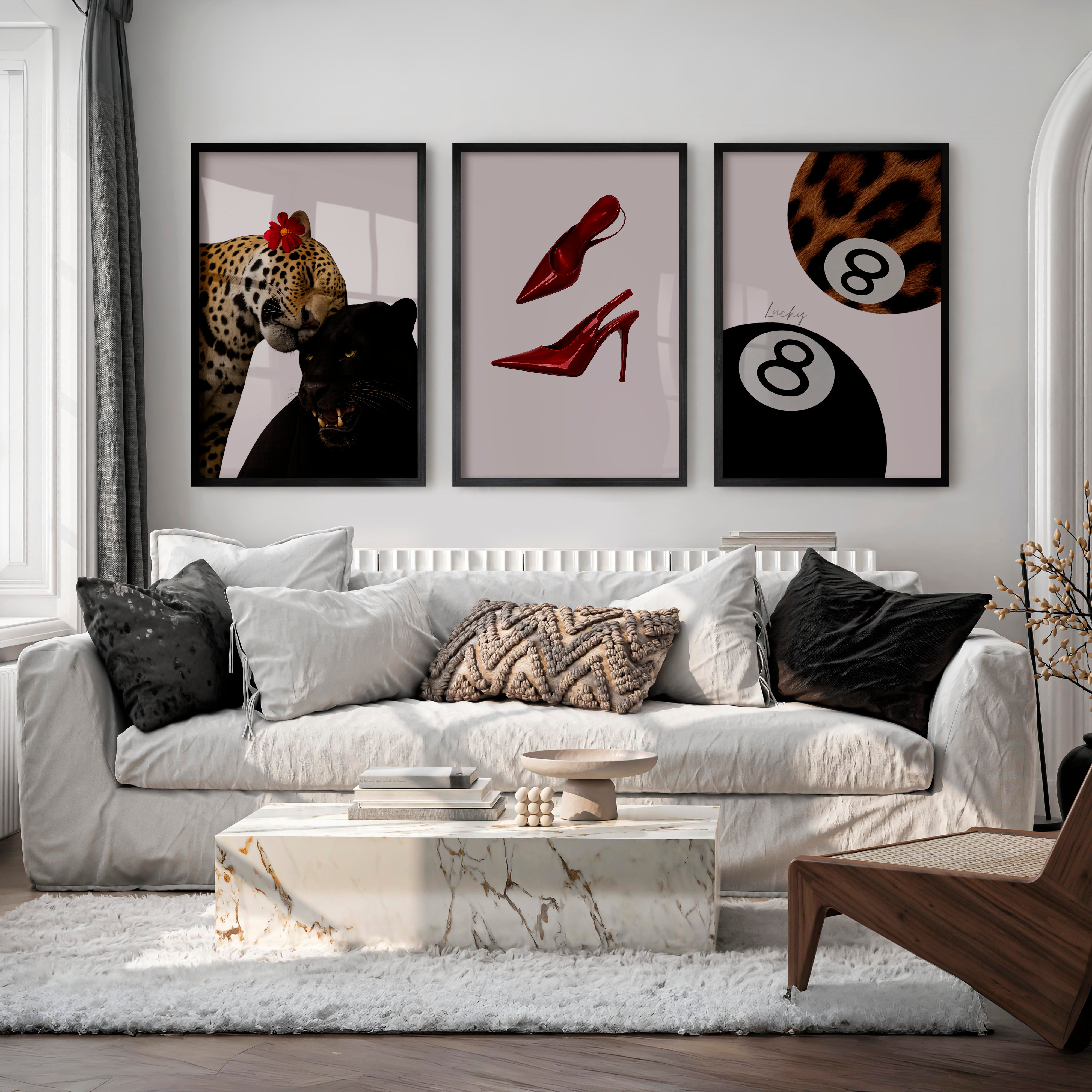 Panther Heels retro interior design ideas with Lucky 8 Balls - Black Framed Poster No Border - Artworksets