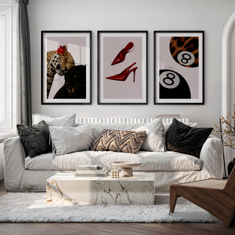 Panther Heels retro interior design ideas with Lucky 8 Balls - Black Framed Poster with White Border - Artworksets