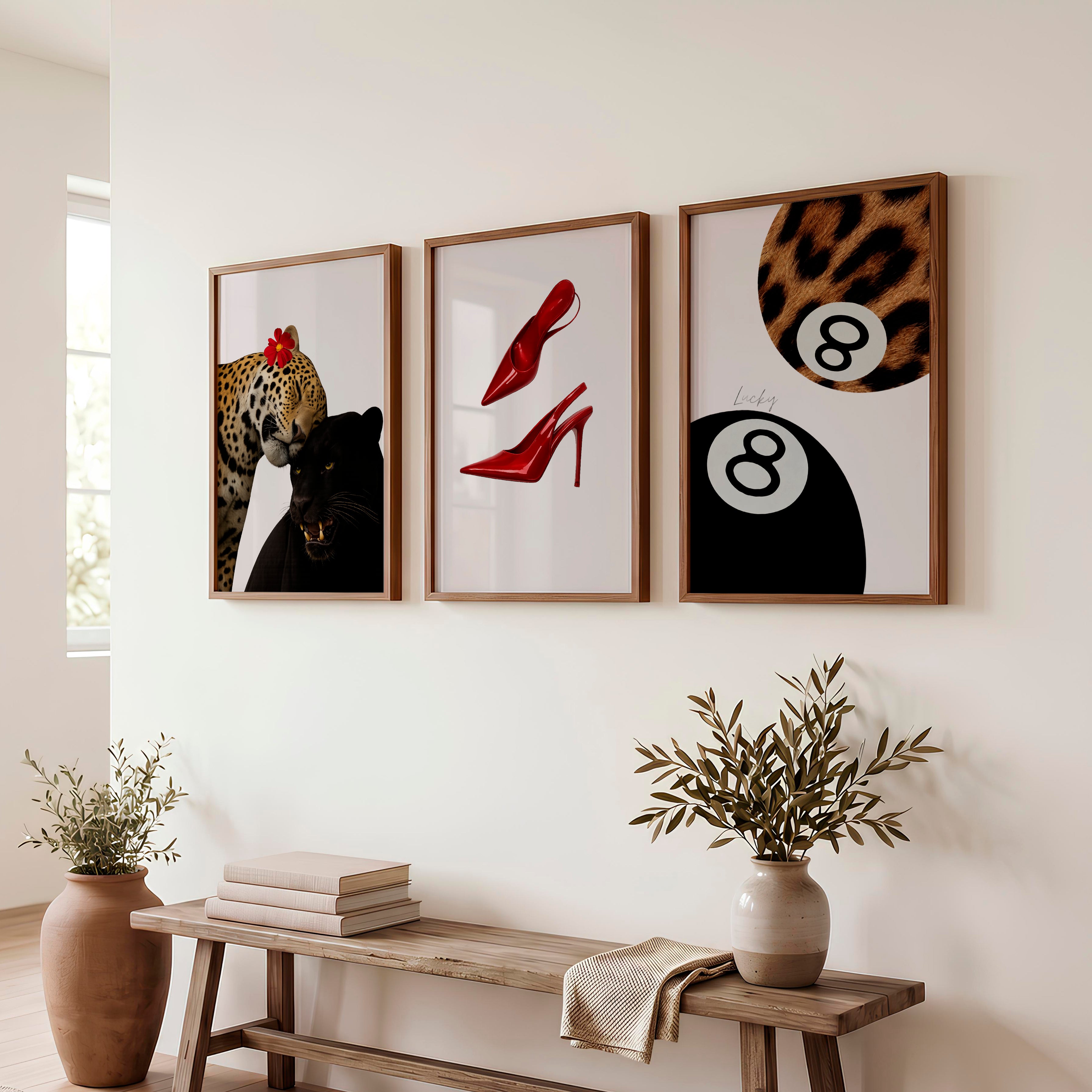 Panther Heels retro interior design ideas with Lucky 8 Balls - Dark Brown Framed Poster No Border - Artworksets