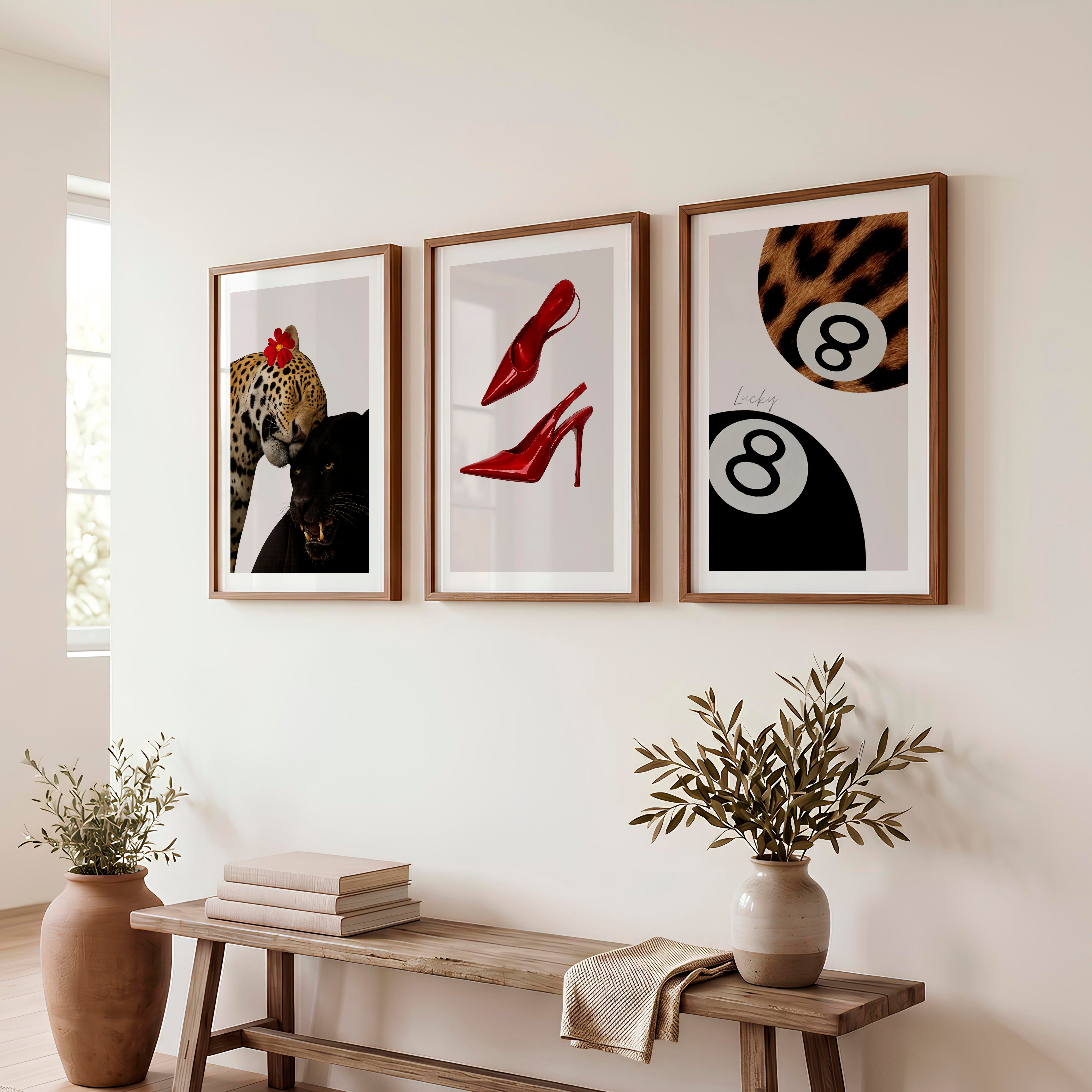 Panther Heels retro interior design ideas with Lucky 8 Balls - Dark Brown Framed Poster with White Border - Artworksets