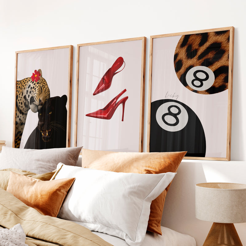 Panther Heels retro interior design ideas with Lucky 8 Balls - Natural Wood Framed Poster No Border - Artworksets