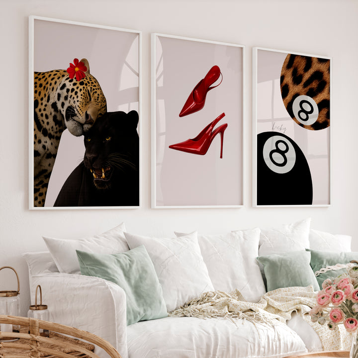 Panther Heels retro interior design ideas with Lucky 8 Balls - White Framed Poster No Border - Artworksets