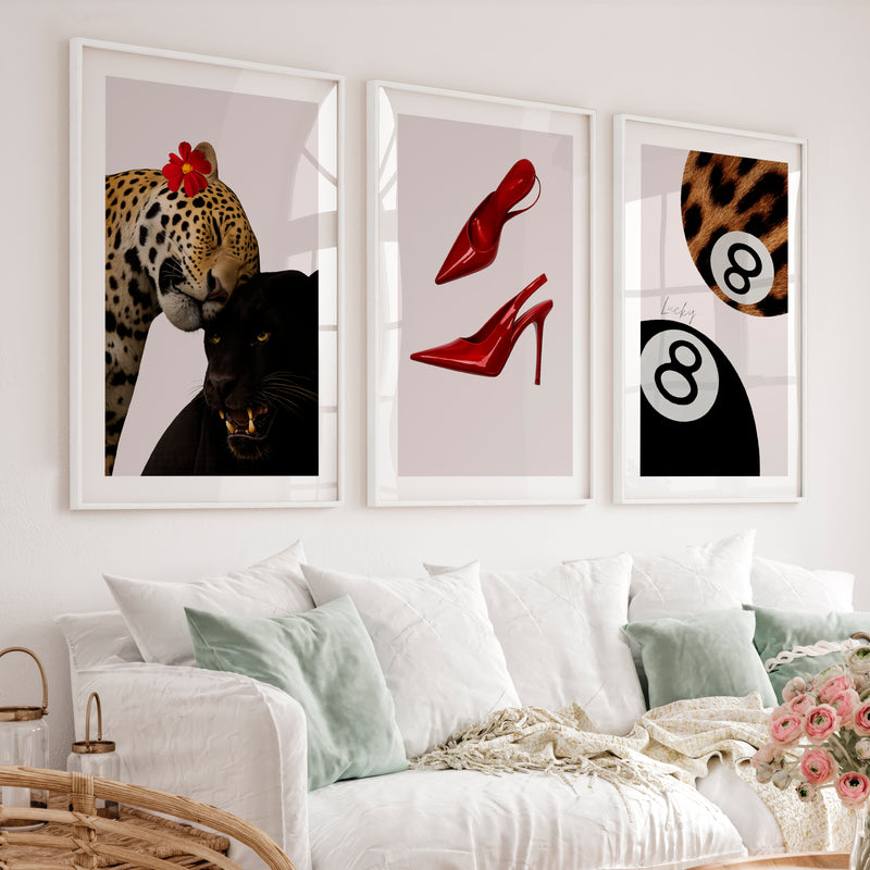 Panther Heels retro interior design ideas with Lucky 8 Balls - White Framed Poster with White Border - Artworksets