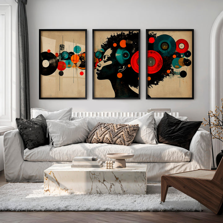 Vinyl Headphones retro interior design - Black Framed Poster No Border - Artworksets
