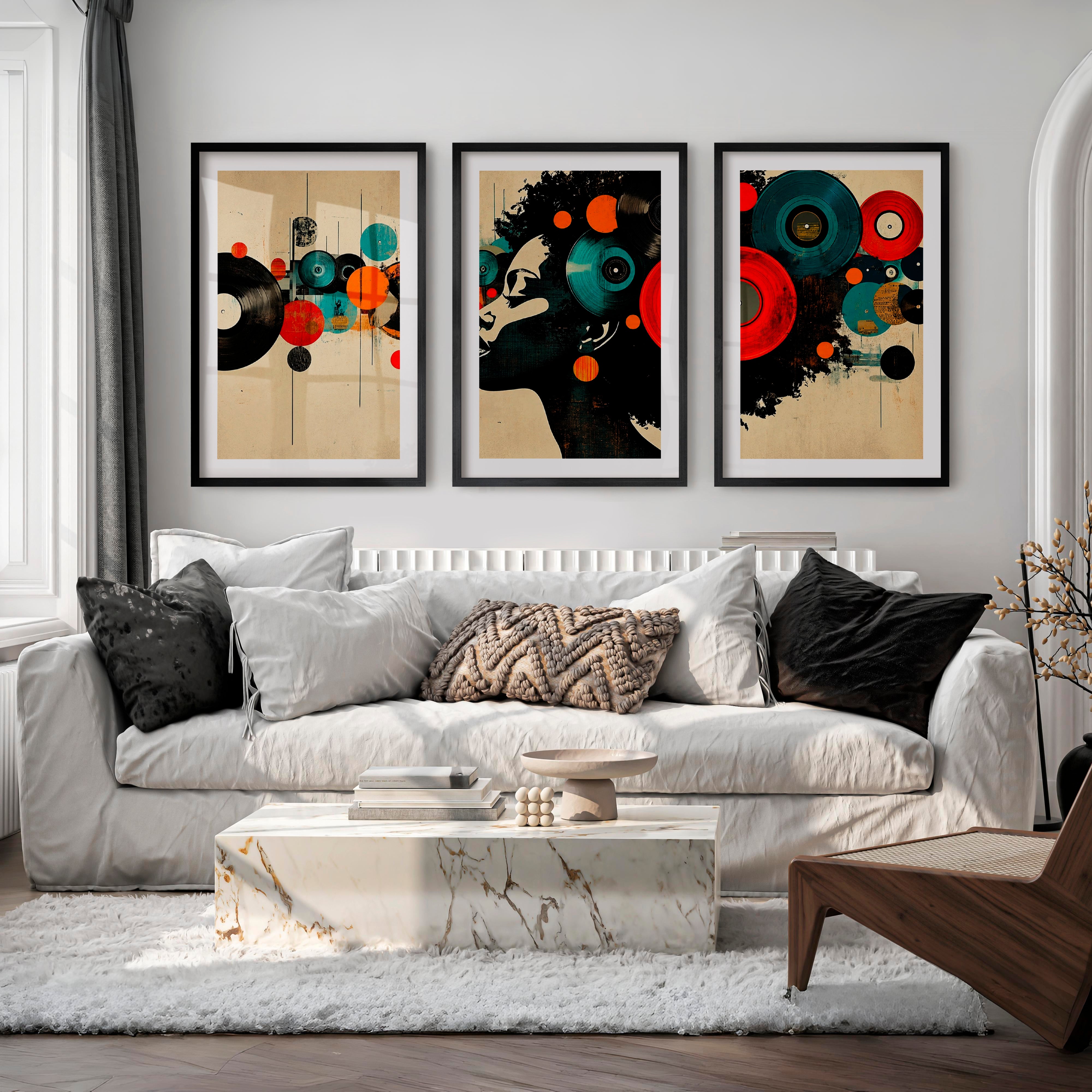 Vinyl Headphones retro interior design - Black Framed Poster with White Border - Artworksets