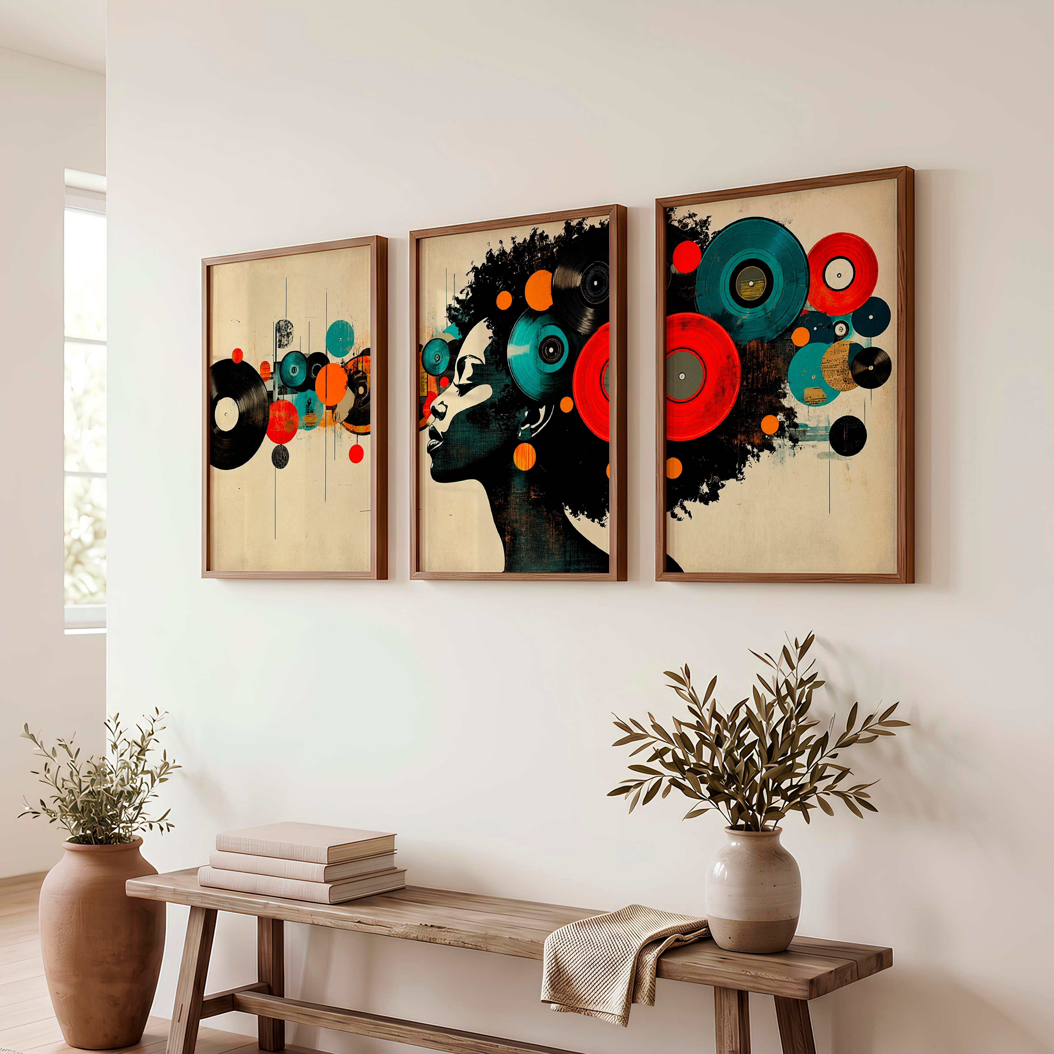 Vinyl Headphones retro interior design - Dark Brown Framed Poster No Border - Artworksets