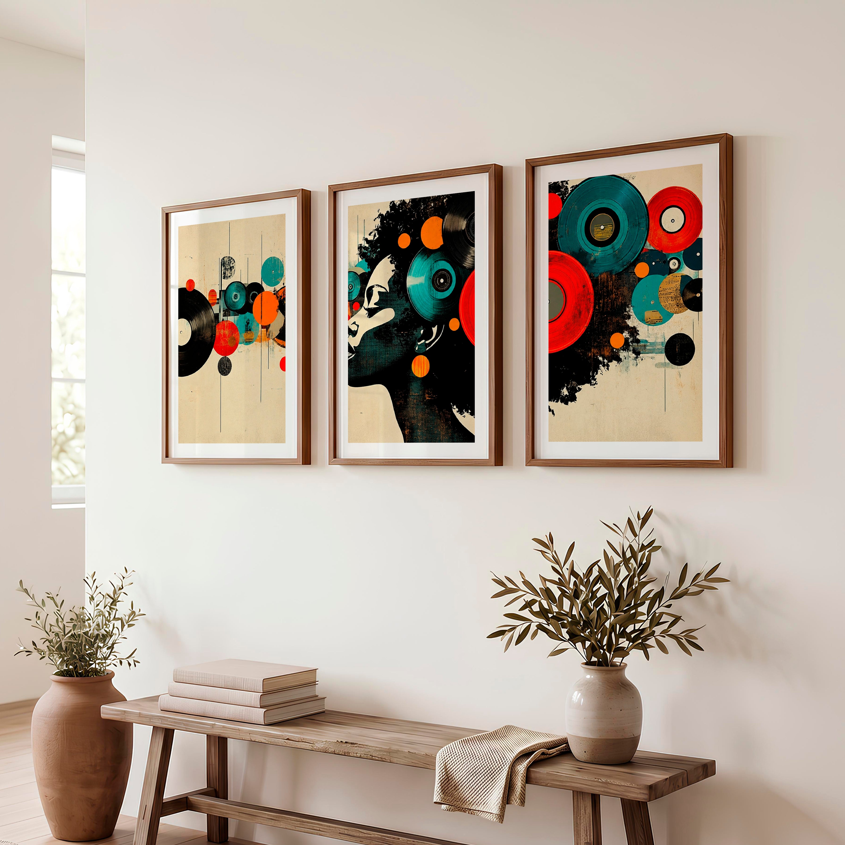 Vinyl Headphones retro interior design - Dark Brown Framed Poster with White Border - Artworksets
