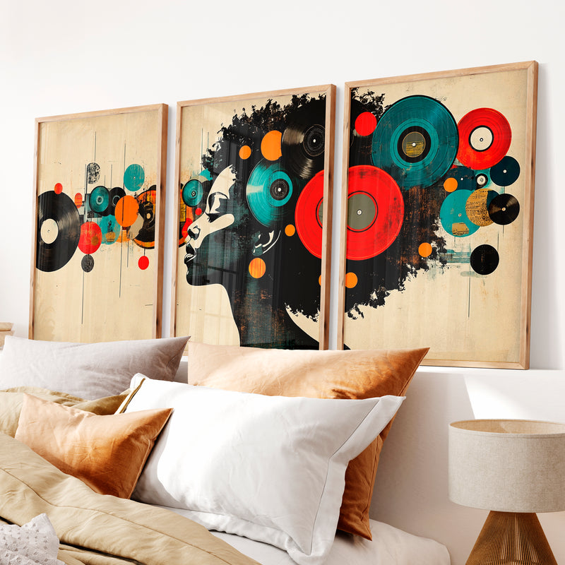 Vinyl Headphones retro interior design - Natural Wood Framed Poster No Border - Artworksets
