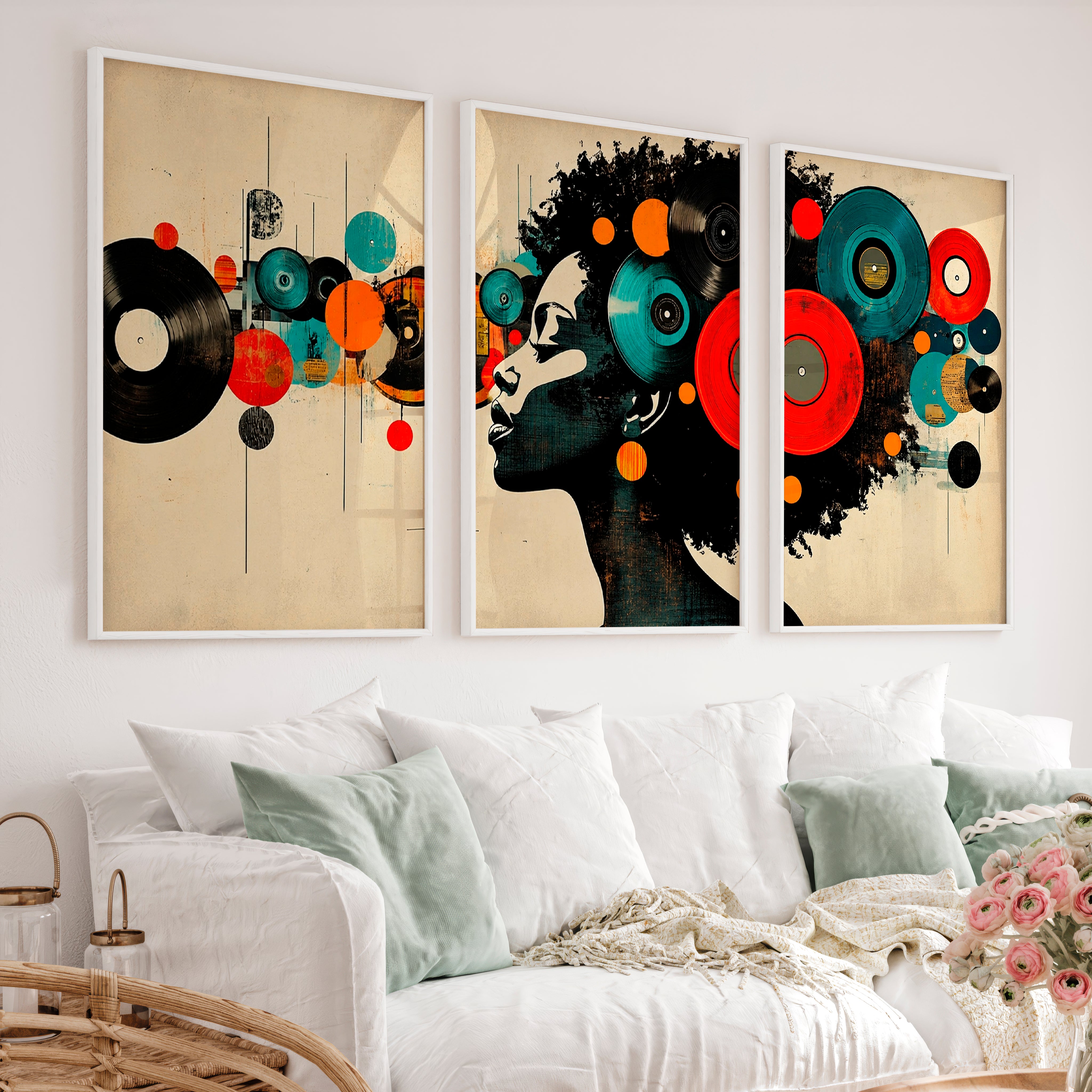Vinyl Headphones retro interior design - White Framed Poster No Border - Artworksets
