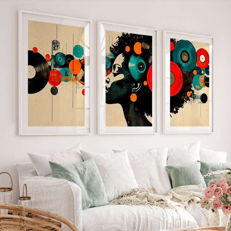 Vinyl Headphones retro interior design - White Framed Poster with White Border - Artworksets
