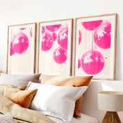 Pink Disco Ball Print for retro interior- Natural Wood Framed Poster with White Border - Artworksets