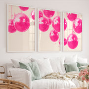 Pink Disco Ball Print for retro interior - White Framed Poster No Border - Artworksets