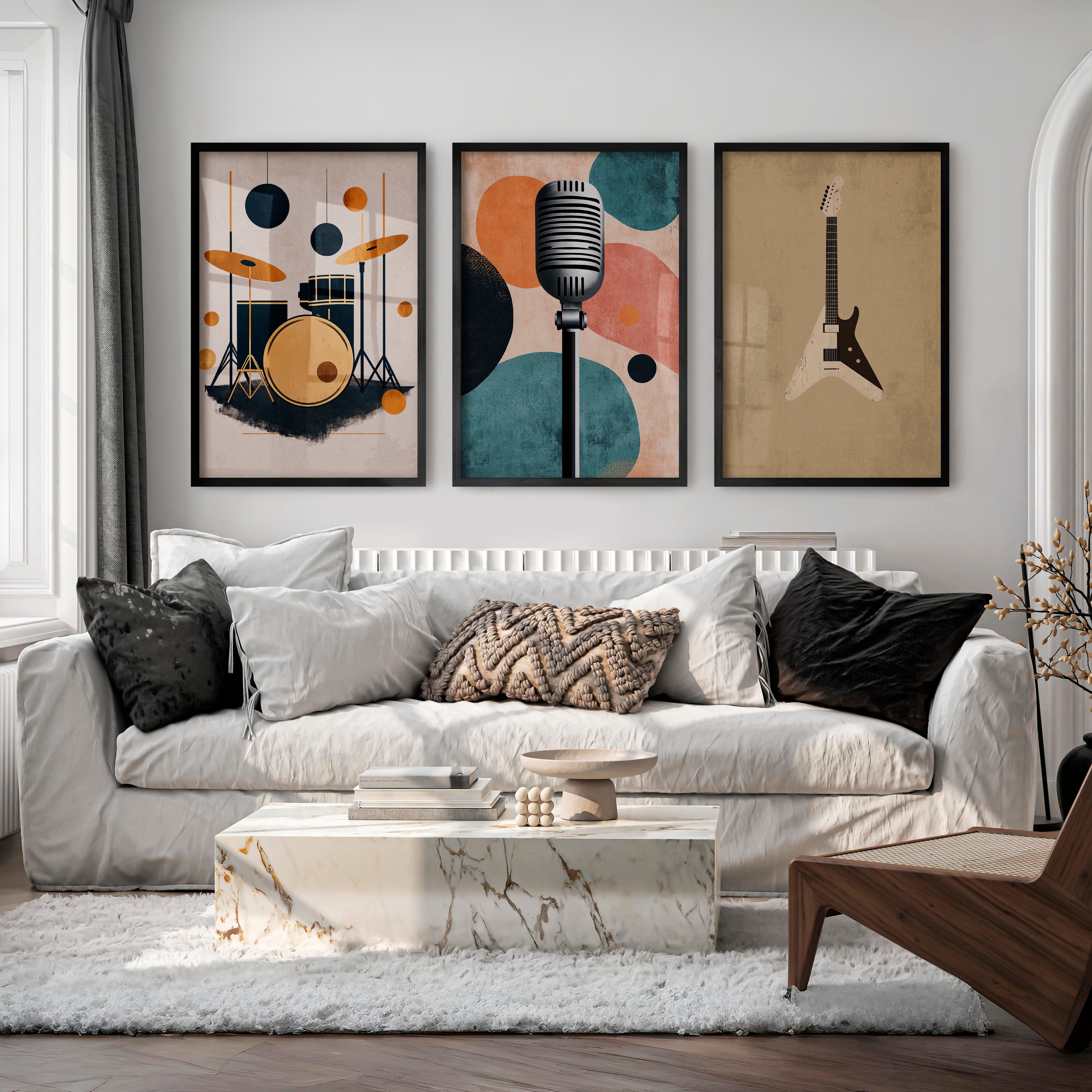 Music Studio retro interior Wall Art - Black Framed Poster No Border - Artworksets