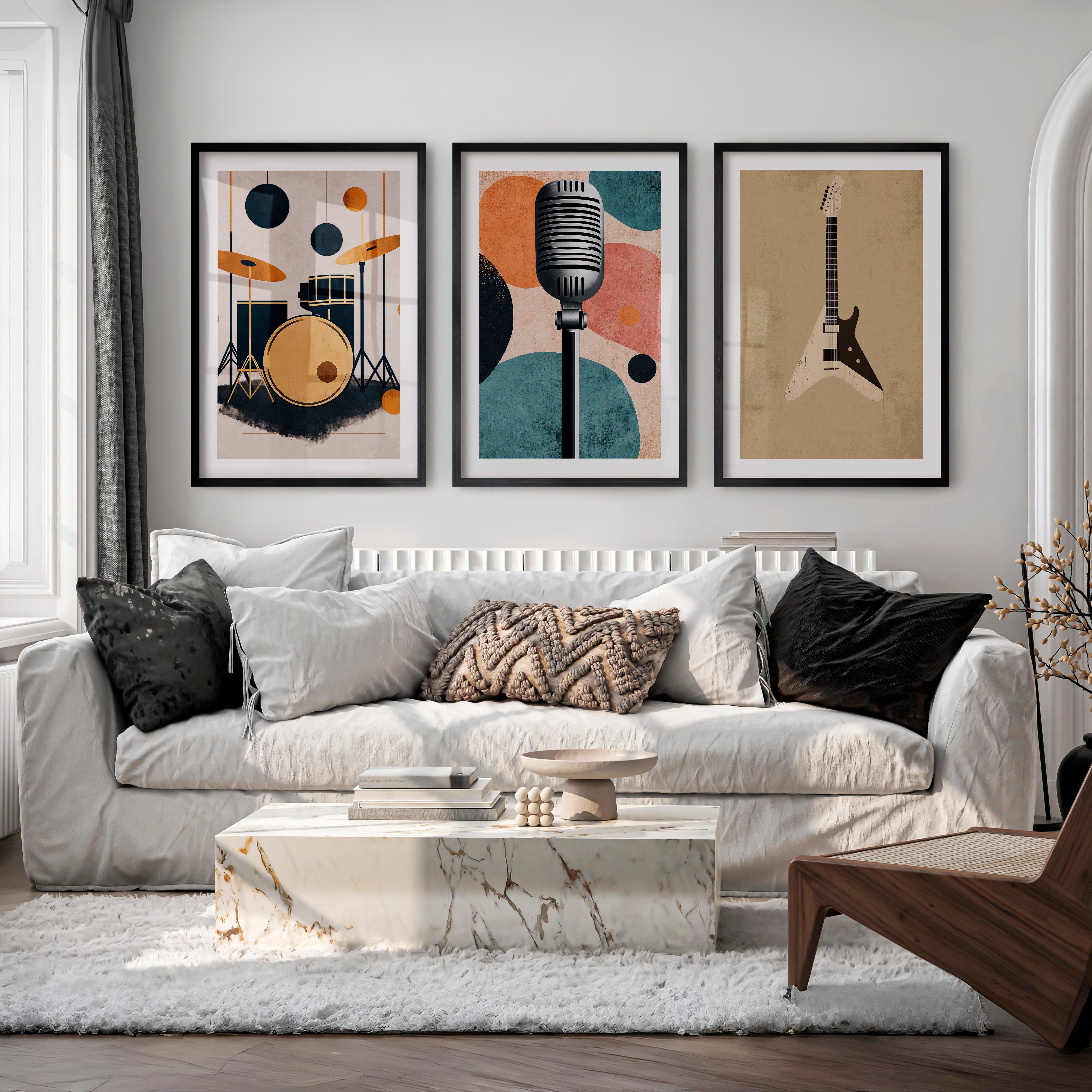 Music Studio retro interior Wall Art - Black Framed Poster with White Border - Artworksets