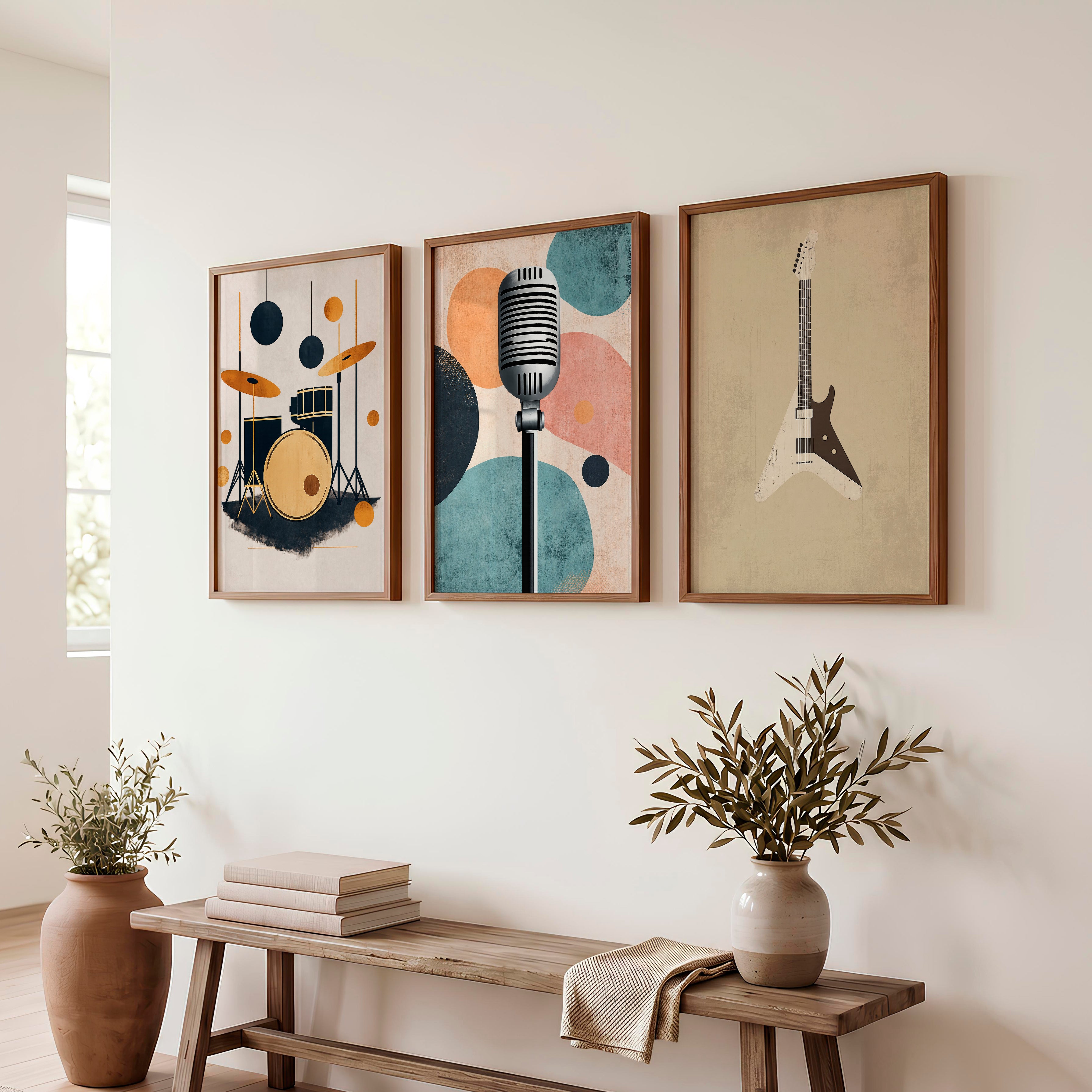 Music Studio retro interior Wall Art - Dark Brown Framed Poster No Border - Artworksets