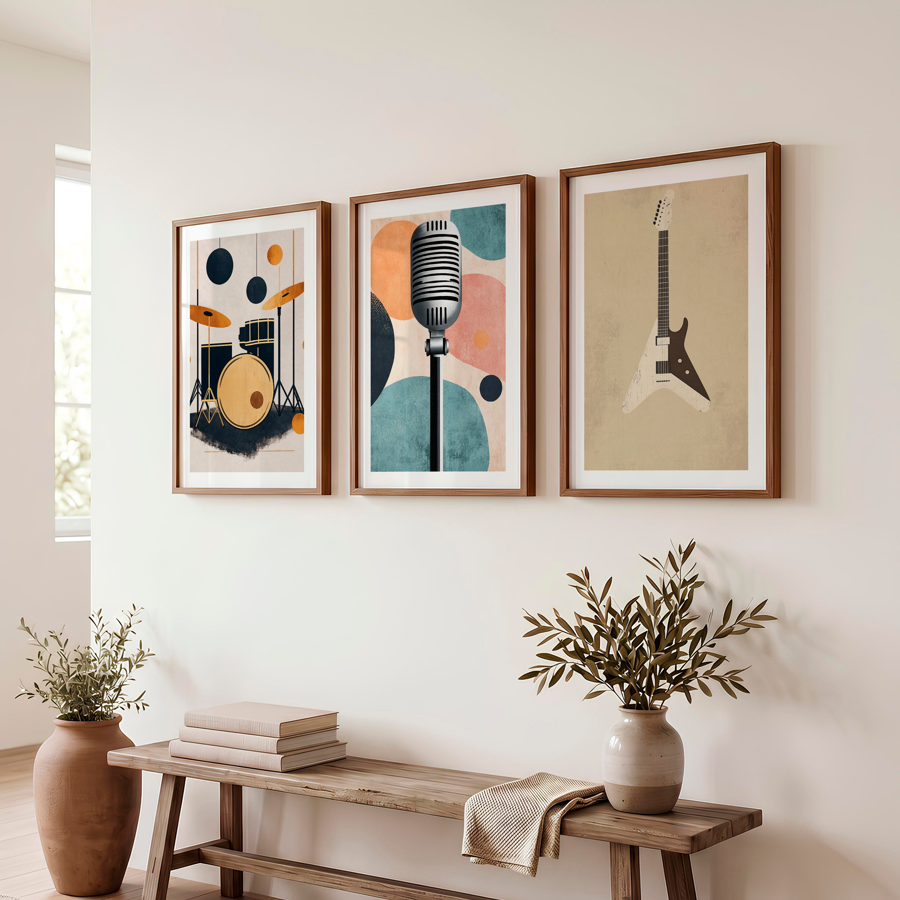 Music Studio retro interior Wall Art - Dark Brown Framed Poster with White Border - Artworksets