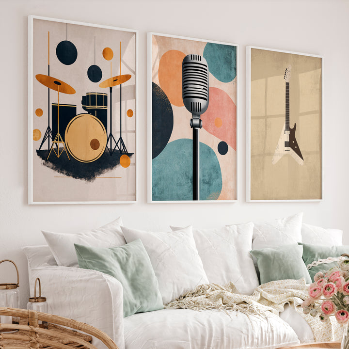 Music Studio retro interior Wall Art - White Framed Poster No Border - Artworksets