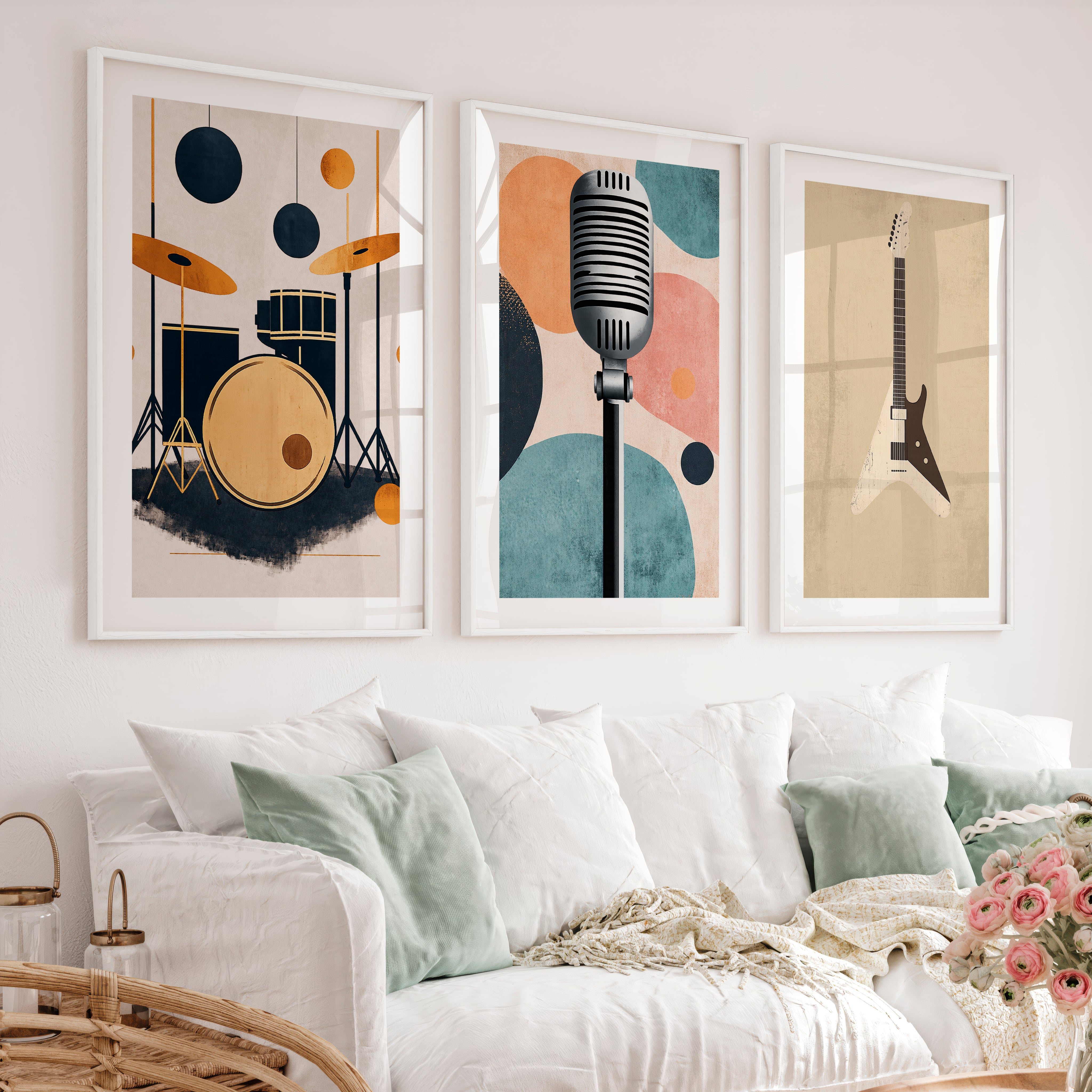 Music Studio retro interior Wall Art - White Framed Poster with White Border - Artworksets