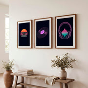 Neon Music Print Set for retro interior style - Dark Brown Framed Poster with White Border - Artworksets