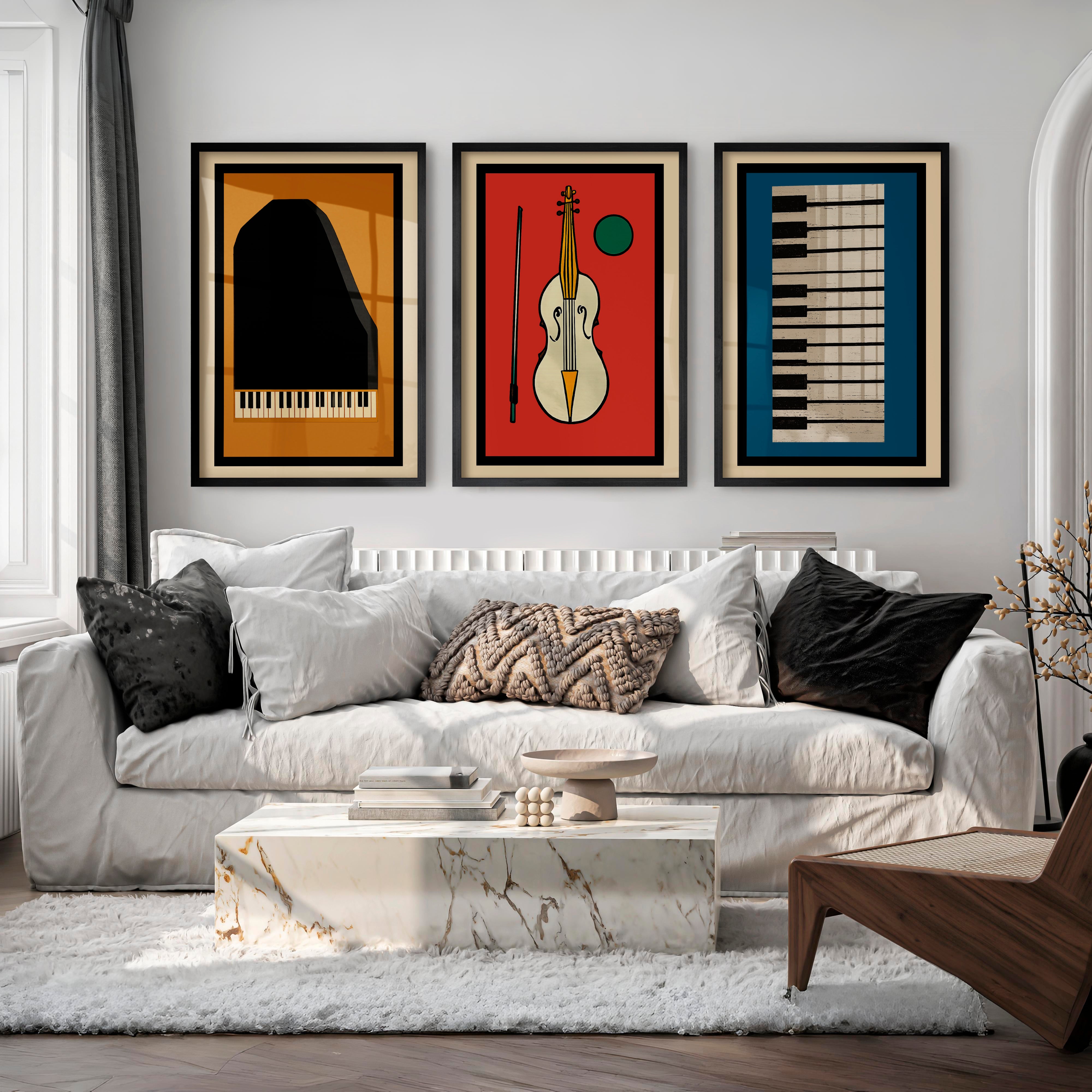 Retro Interior Style Music Poster Set - Black Framed Poster No Border - Artworksets
