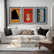 Retro Interior Style Music Poster Set - Black Framed Poster with White Border - Artworksets