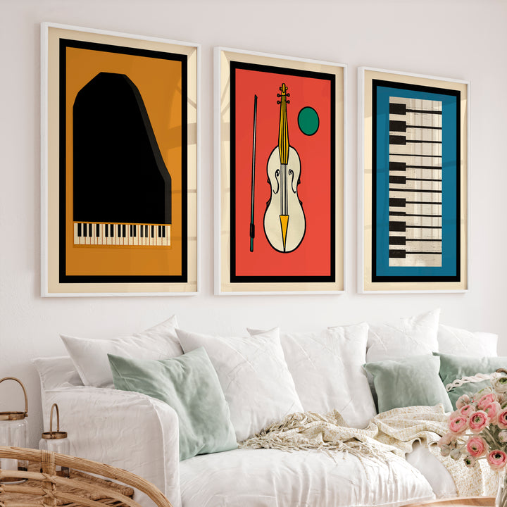 Retro Interior Style Music Poster Set - White Framed Poster No Border - Artworksets