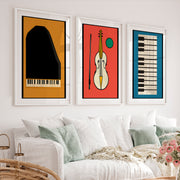 Retro Interior Style Music Poster Set - White Framed Poster with White Border - Artworksets