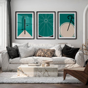 Retro Modern Wall Art Featuring Bicycle Handlebars in Teal - Black Framed Poster with White Border - Artworksets