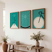 Retro Modern Wall Art Featuring Bicycle Handlebars in Teal - Dark Brown Framed Poster No Border - Artworksets