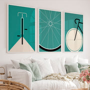 Retro Modern Wall Art Featuring Bicycle Handlebars in Teal - White Framed Poster No Border - Artworksets