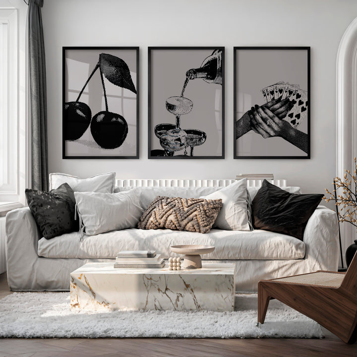 Cherry Cocktail Retro Modern Wall Art - Black Framed Poster No Border - Artworksets