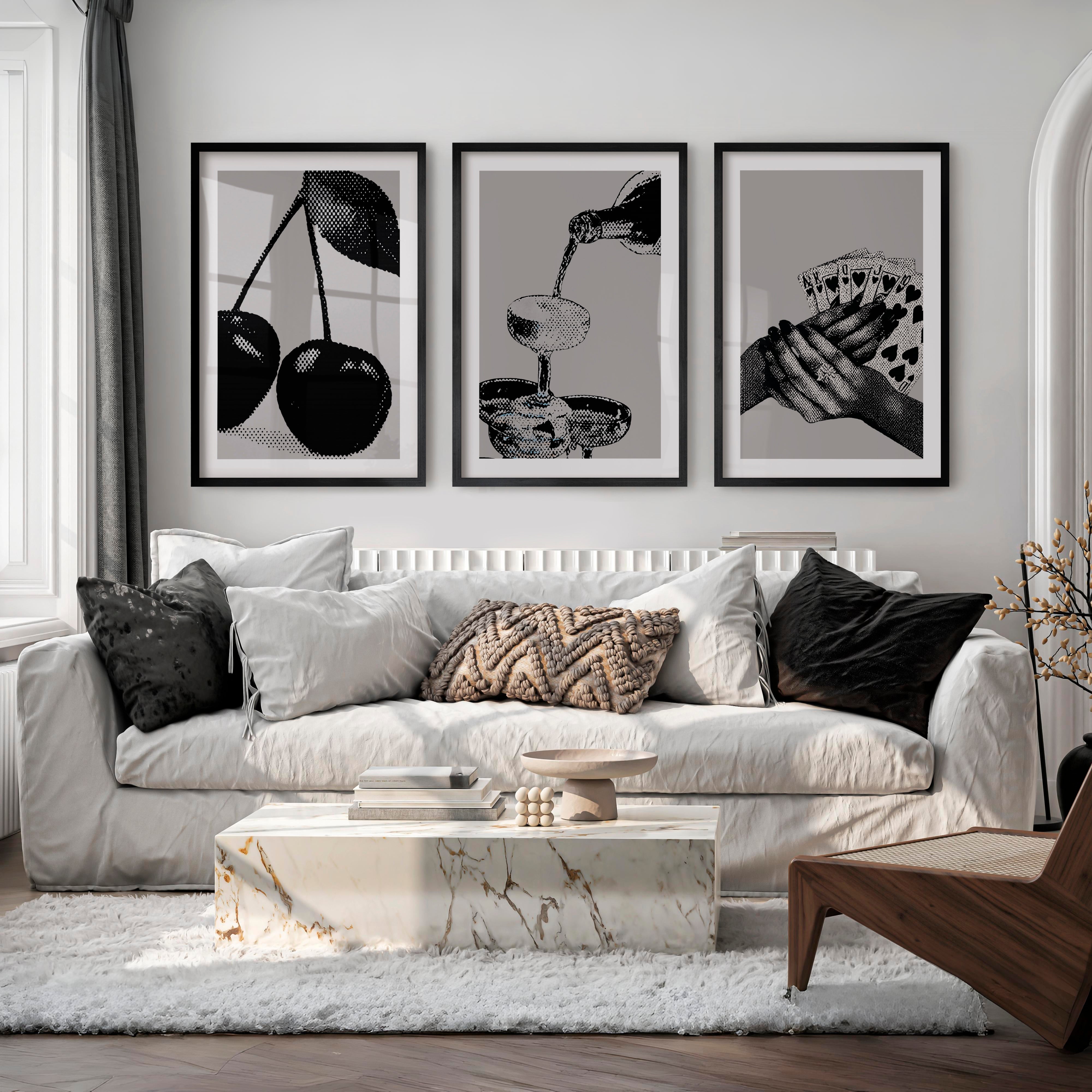 Cherry Cocktail Retro Modern Wall Art - Black Framed Poster with White Border - Artworksets