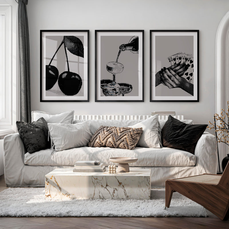 Cherry Cocktail Retro Modern Wall Art - Black Framed Poster with White Border - Artworksets