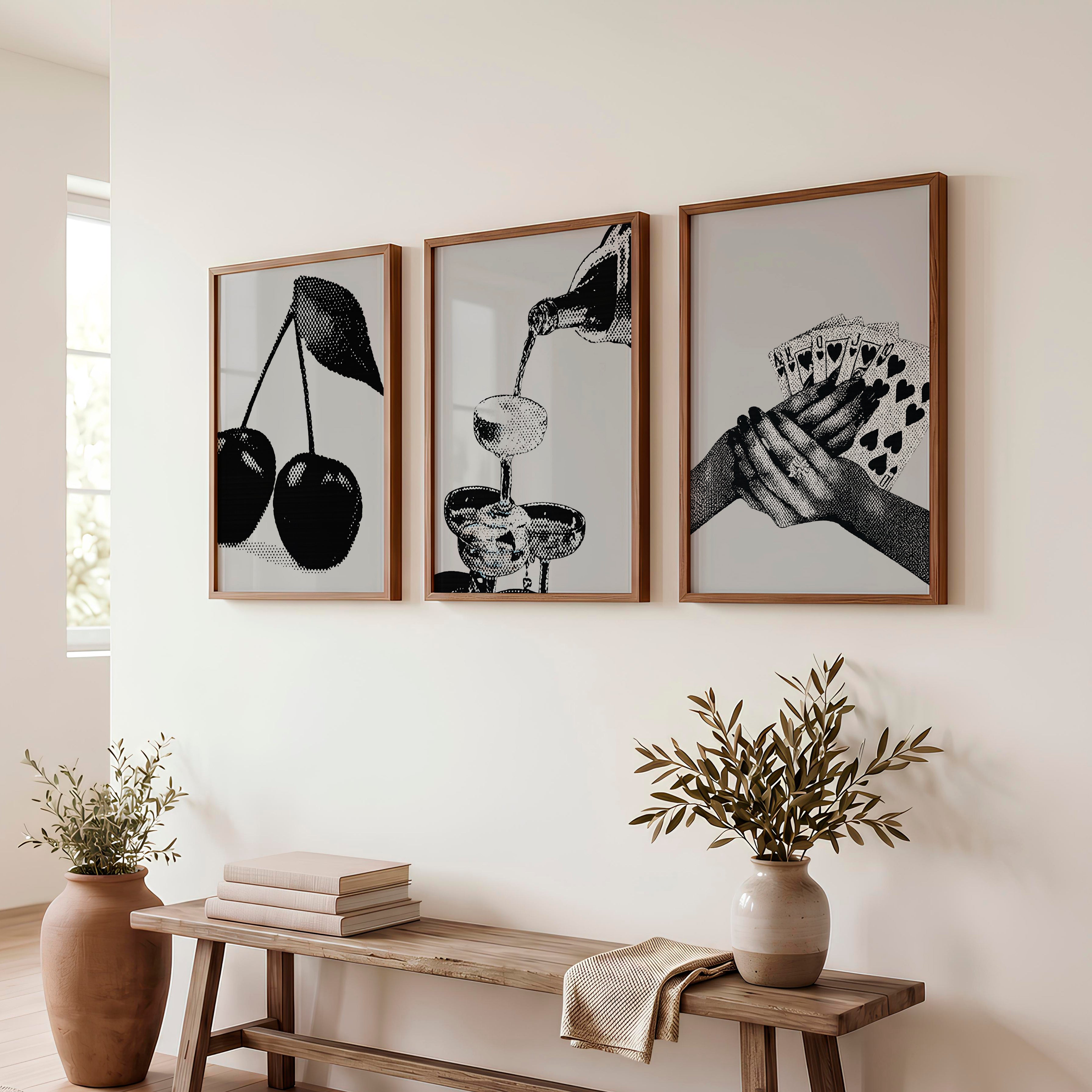 Cherry Cocktail Retro Modern Wall Art - Dark Brown Framed Poster No Border - Artworksets