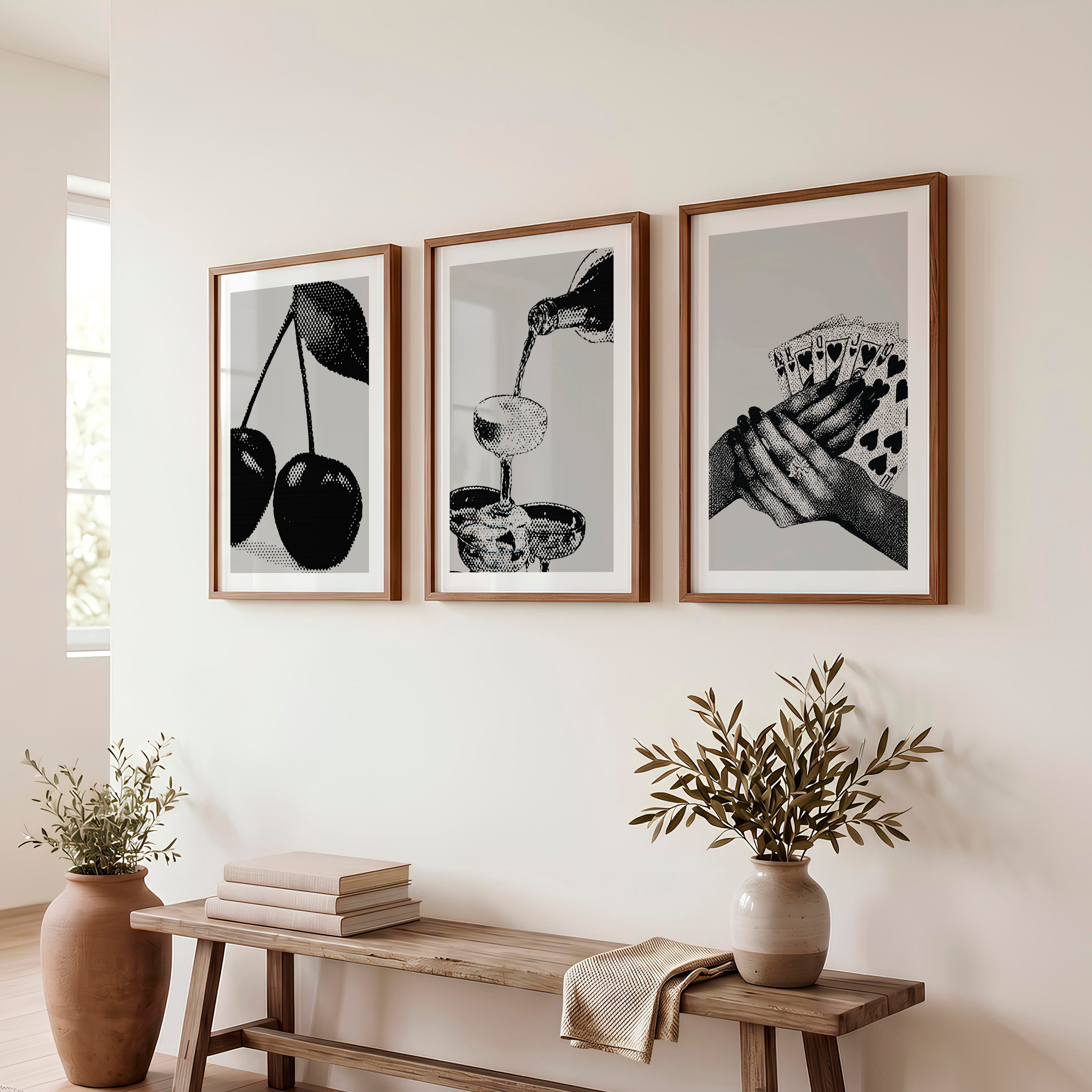 Cherry Cocktail Retro Modern Wall Art - Dark Brown Framed Poster with White Border - Artworksets