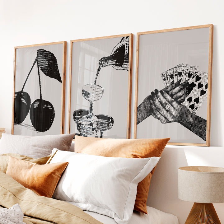Cherry Cocktail Retro Modern Wall Art - Natural Wood Framed Poster No Border - Artworksets