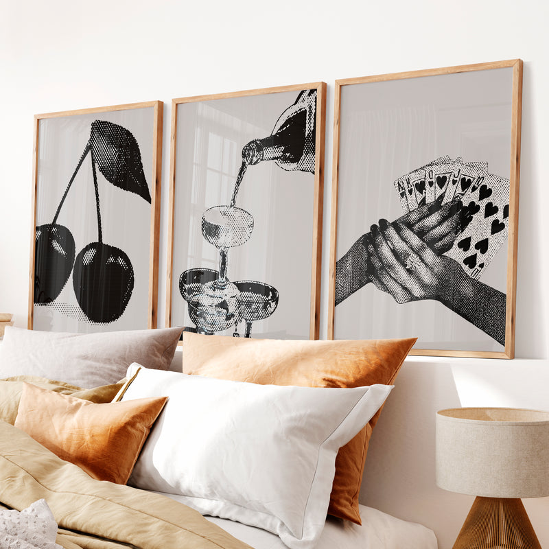 Cherry Cocktail Retro Modern Wall Art - Natural Wood Framed Poster No Border - Artworksets