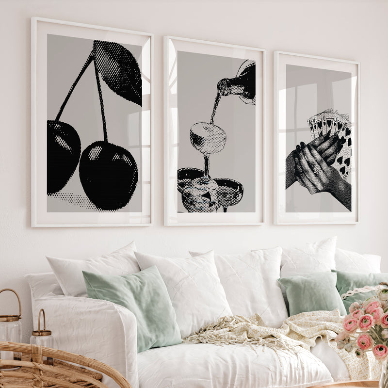 Cherry Cocktail Retro Modern Wall Art - White Framed Poster with White Border - Artworksets
