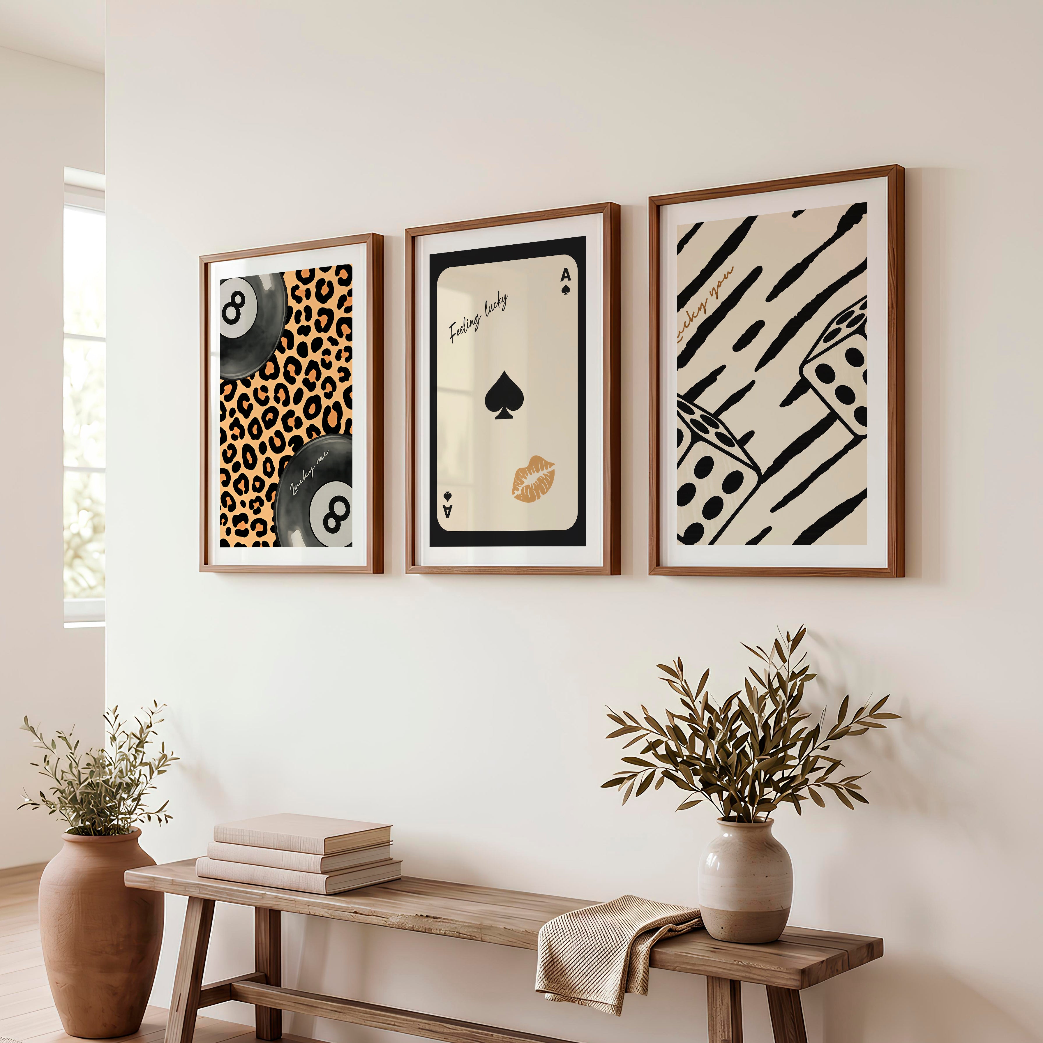 Lucky Eight Ball retro pictures for wall - Dark Brown Framed Poster with White Border - Artworksets