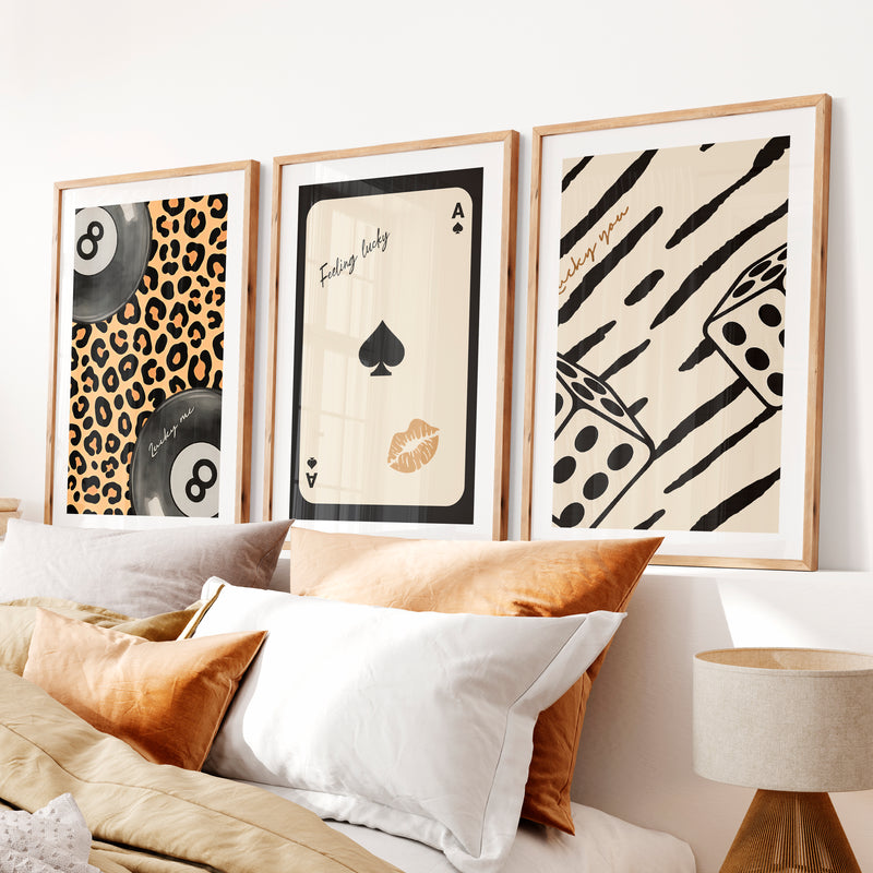 Lucky Eight Ball retro pictures for wall- Natural Wood Framed Poster with White Border - Artworksets