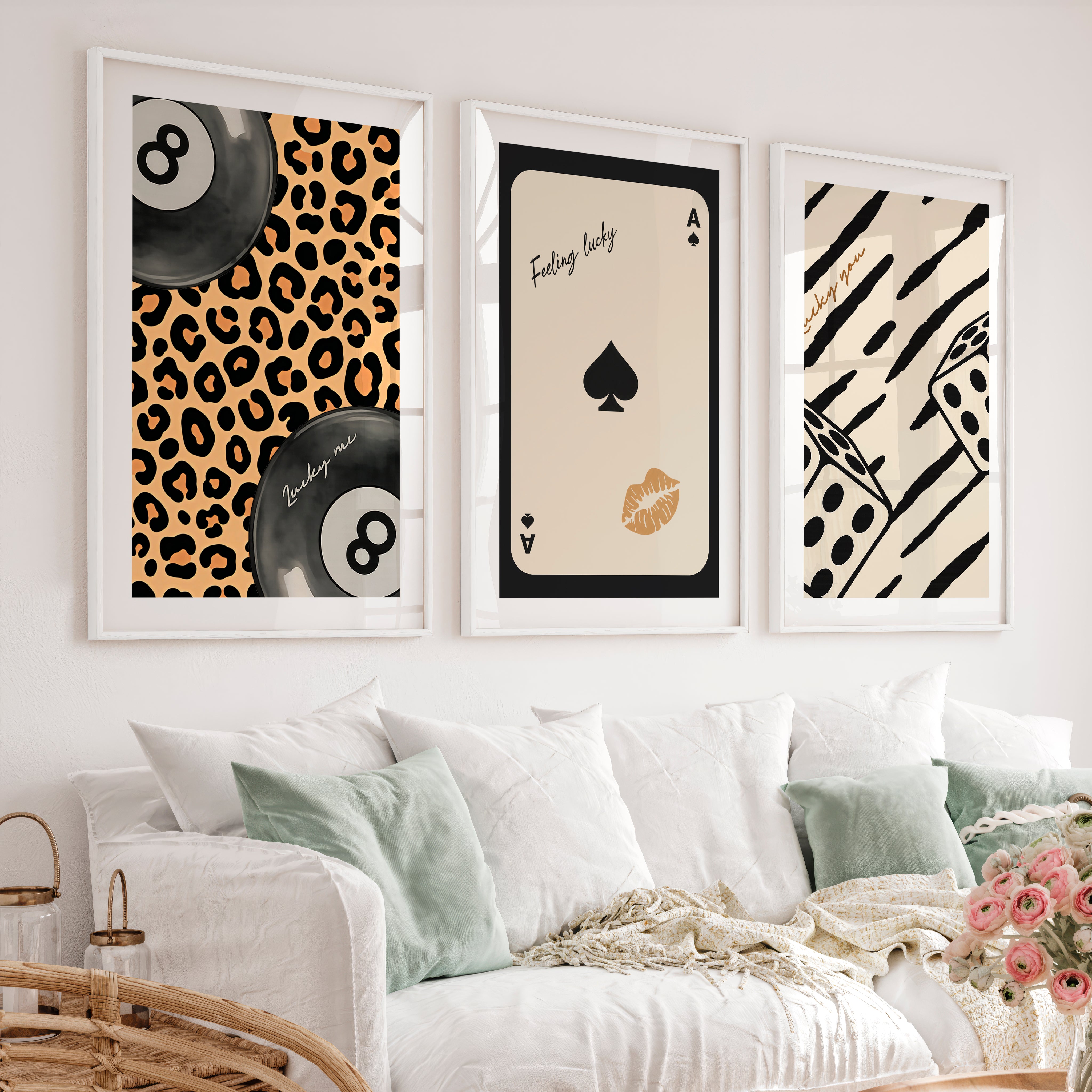 Lucky Eight Ball retro pictures for wall - White Framed Poster with White Border - Artworksets