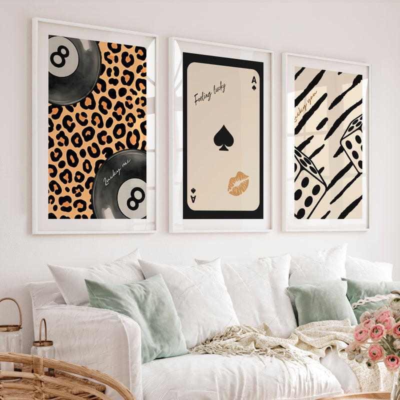 Lucky Eight Ball retro pictures for wall - White Framed Poster with White Border - Artworksets