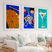 Pool Table and Martini Retro Pictures for Wall Print - White Framed Poster with White Border - Artworksets